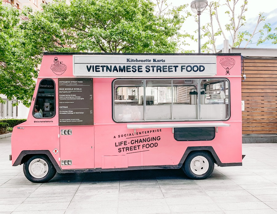 a food truck parks and is ready to serve